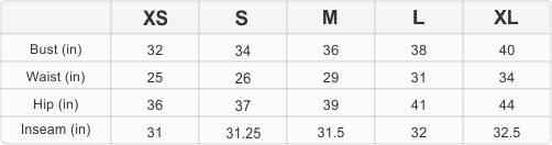 puma women's clothing size chart